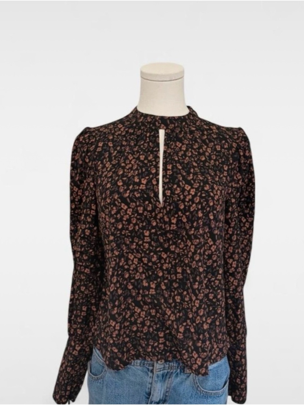 Walter Baker Black Blouse with Floral Print and Keyhole